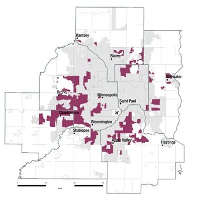 This map shows the location of Type G census tracts.