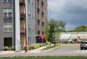 Minneapolis, 38th Street & Hiawatha Avenue. The Longfellow Station redevelopment accommodates a potential future connection with 39th Street. Longfellow Station replaced the Purina Mill near the 38th Street Station on the METRO Blue Line. The site plan accommodates a potential connection with 39th Street on the other side of railroad tracks, which may be vacated at some point in the future.
