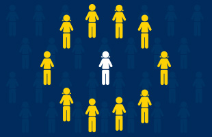 Icons of people in a circle, with one person in the middle.