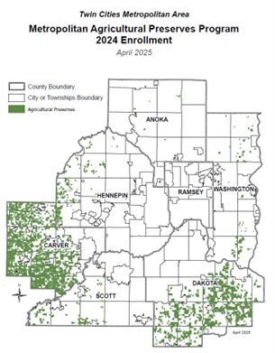Map of Metropolitan Agricultural Preserves Program enrollment.