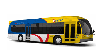 METRO bus with new branding colors and design. METRO bus
